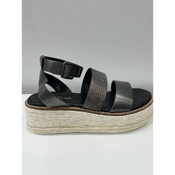Diba True Day Line 9 Espadrille Black Gunmetal Leather Platform Espadrille‎ NIB - Picture 3 of 8